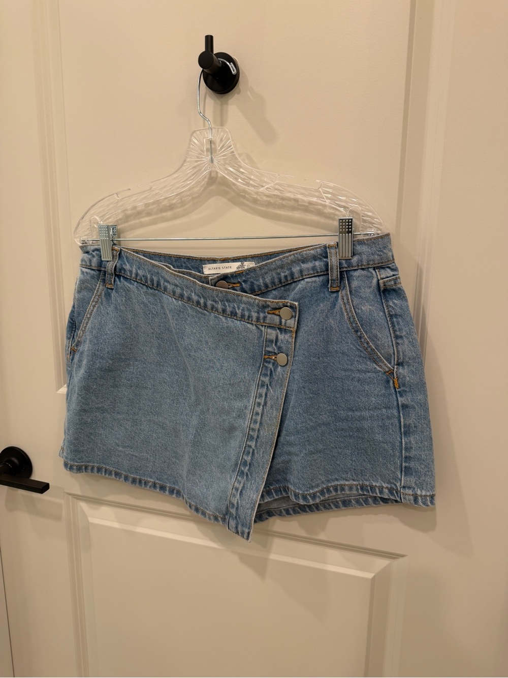 Altar'd State Light Blue Denim Wrap Skort Shorts - Picture 3 of 8